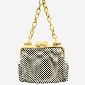 Vtg 1940s Whiting and Davis Celluloid Ivory Alumesh Purse 8” x 9”